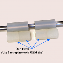 DC250 style Bypass Takeaway Tire Kit - Comparision of our tires alongside an OEM roller's tires