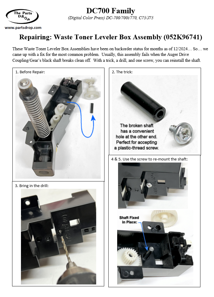 dc700, C75 / J75 Waste Leveler Box Assembly Repair trick